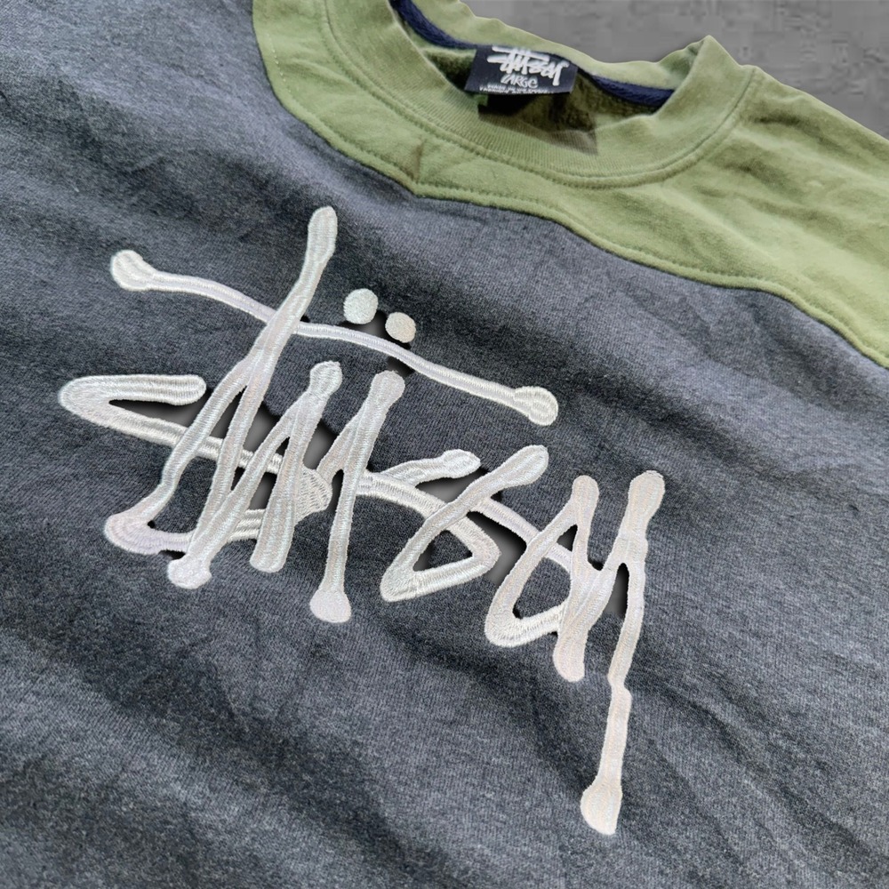 Y2K Oversized Drop Shoulder Stussy Crewneck Streetwear Rework Style Sweater - Picture 4 of 6